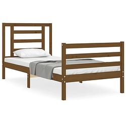 Foto van The living store massief grenenhouten bedframe - 205.5 x 95.5 x 100 cm - honingbruin - multiplex lattenbodem