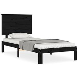 Foto van The living store massief grenenhouten bedframe - zwart - 203.5 x 103.5 x 82.5 cm - multiplex lattenbodem