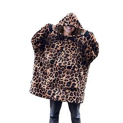 Foto van Linnick hoodie flanel fleece deken met mouwen leopard - bruin