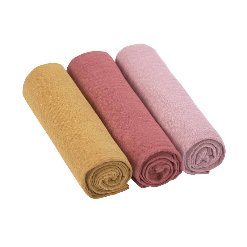 Foto van Lässig swaddle & burp blanket luier 85x85cm rose rosewood mustard 3 stuks