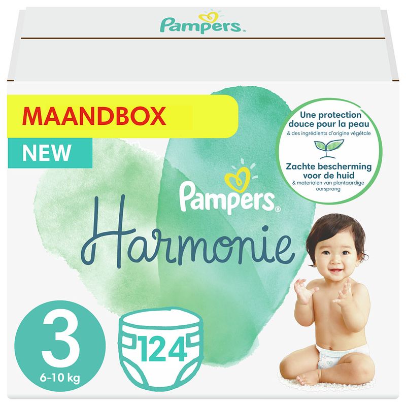 Foto van Pampers - harmonie / pure - maat 3 - maandbox - 124 luiers