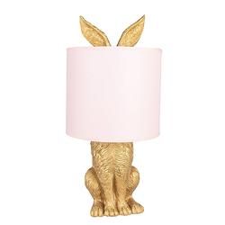 Foto van Haes deco - tafellamp - city jungle - konijn in de lamp, ø 20x43 cm - goud/roze - bureaulamp, sfeerlamp, nachtlampje