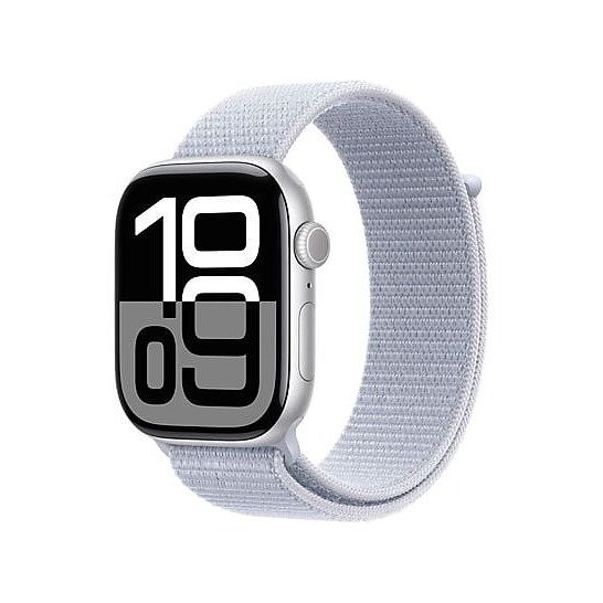 Foto van Apple watch series 10 gps 42mm aluminium case met blue cloud sport loop smartwatch zilver