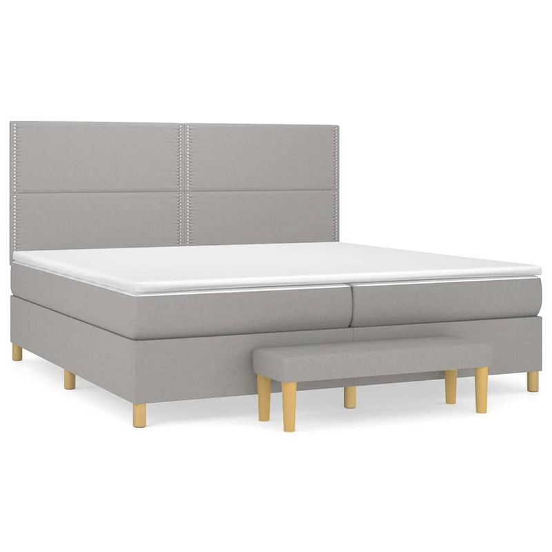 Foto van The living store boxspringbed - comfort - bed - matras - topmatras - bank - 203 x 200 x 118/128 cm - lichtgrijs