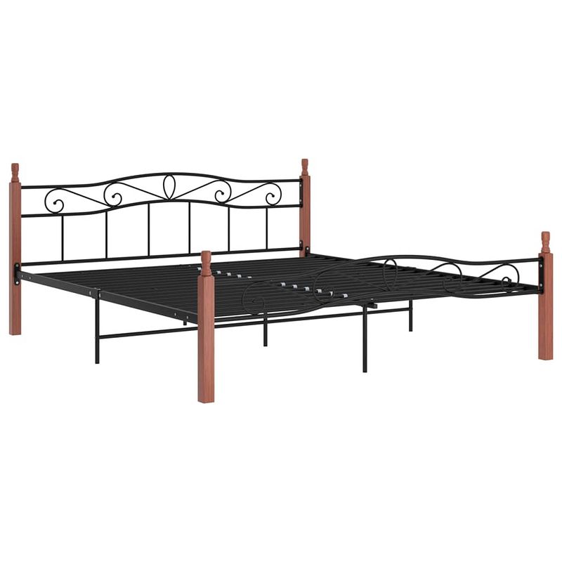 Foto van The living store metalen bedframe - - 210 x 207 x 90 cm - kleur- zwart en donkerhout - materiaal- gepoedercoat metaal