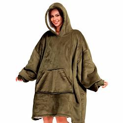 Foto van Sherry oversized hoodie - 70x110 cm - hoodie & deken in één - heerlijke, grote fleece hoodie deken - groen