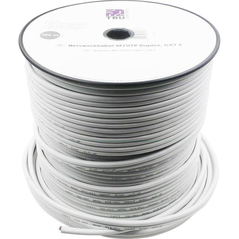 Foto van Tru components 1567362 netwerkkabel cat 6 sf/utp 8 x 2 x 0.196 mm² wit 100 m