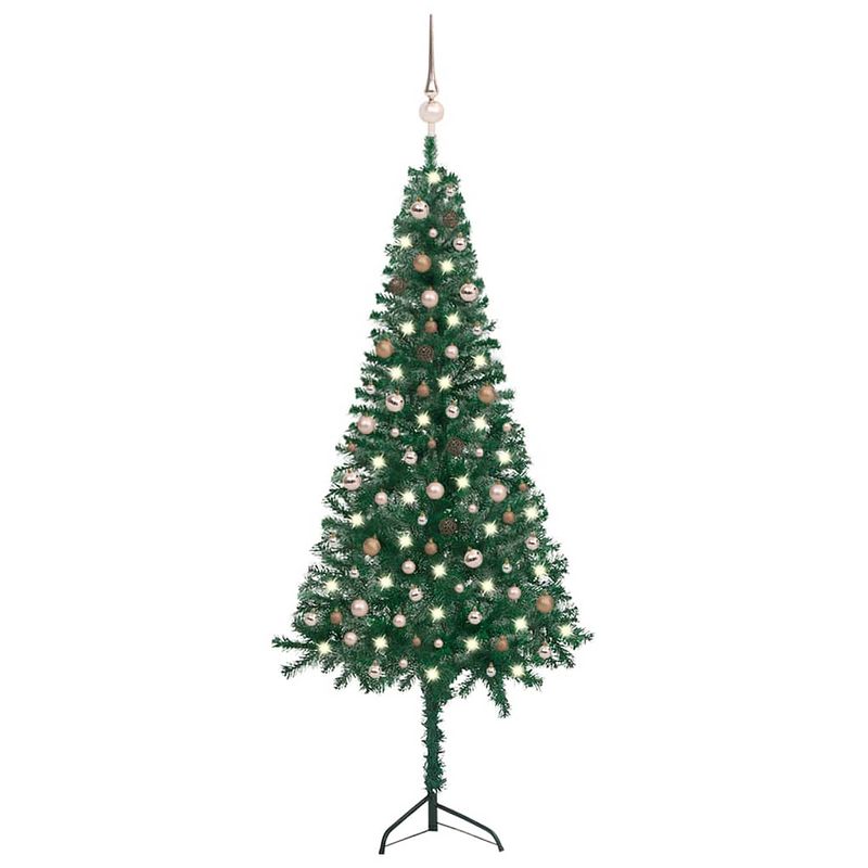 Foto van Vidaxl kunstkerstboom met led's en kerstballen hoek 240 cm pvc groen