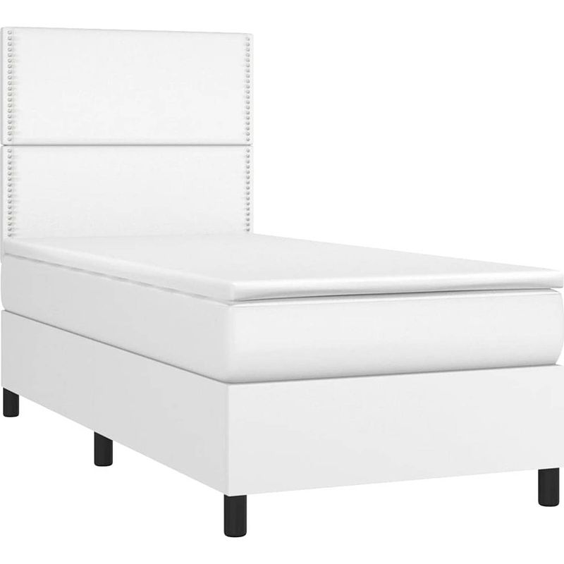 Foto van The living store boxspring bed - wit - kunstleer - 203x80x118/128 cm - verstelbaar hoofdbord