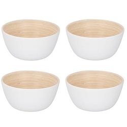 Foto van 4x bamboe snack schaaltjes wit 12 cm - snack en tapasschalen