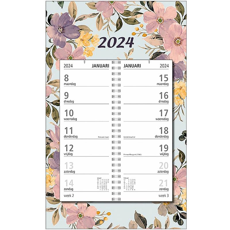 Foto van Mgpcards - omlegweekkalender 2024 - week begint op maandag - bloemen - pastel roze