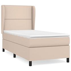 Foto van The living store boxspringbed - cappuccino - 203x103x118/128 cm - duurzaam kunstleer - verstelbaar hoofdbord -