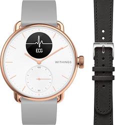 Foto van Withings scanwatch roségoud 38 mm + withings leren bandje zwart 18mm