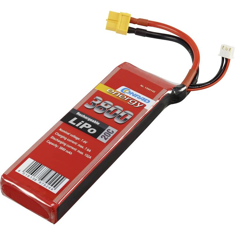 Foto van Conrad energy lipo accupack 7.4 v 3800 mah aantal cellen: 2 20 c softcase xt60