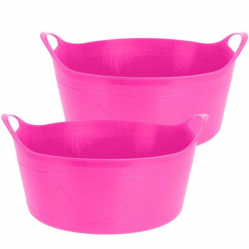 Foto van Flexibele emmer - 2x - roze - 15 liter - kunststof - 39 x 17 cm - wasmanden