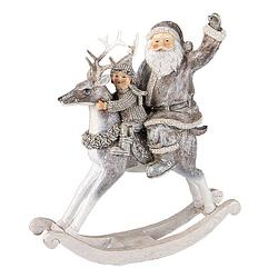 Foto van Clayre & eef grijze decoratie kerstman op hobbelpaard 20*7*22 cm 6pr3475