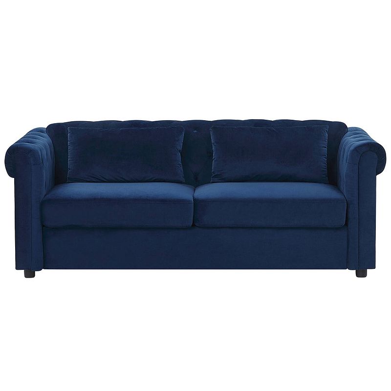 Foto van Beliani chesterfield - slaapbank-blauw-fluweel