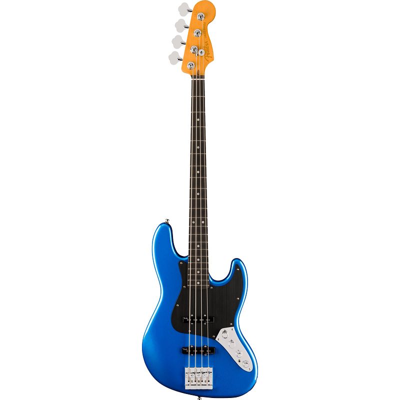 Foto van Fender american ultra ii jazz bass eb noble blue elektrische basgitaar met koffer