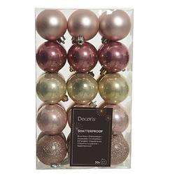 Foto van Decoris kerstballen - 30x -lichtroze/oudroze/champagne- 6cm -kunststof - kerstbal