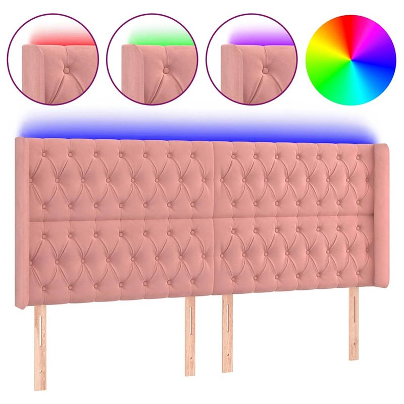 Foto van Vidaxl hoofdbord led 203x16x118/128 cm fluweel roze