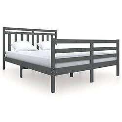 Foto van The living store bedframe - king size - grijs - 205.5 x 156 x 100 cm - massief grenenhout