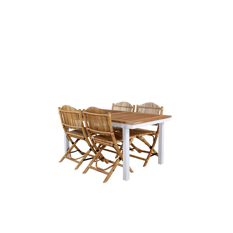 Foto van Panama tuinmeubelset tafel 90x152/210cm en 4 stoel cane lichtgrijs, naturel.