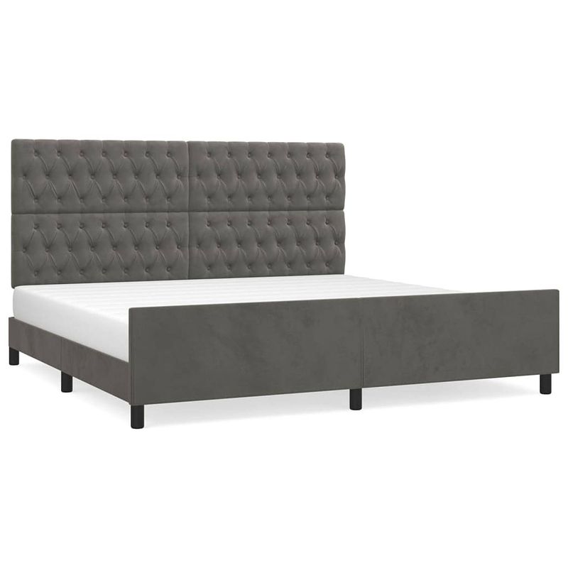 Foto van The living store bedframe met hoofdeinde fluweel donkergrijs 200x200 cm - bed