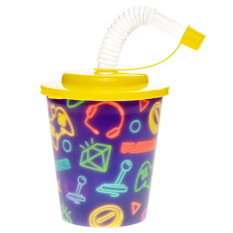 Foto van Decopatent® 12 stuks gamer 3d drink beker met rietje en deksel - 250ml