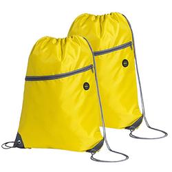 Foto van Sport gymtas/rugtas/draagtas - 2x - geel met rijgkoord 34 x 44 cm van polyester - gymtasje - zwemtasje