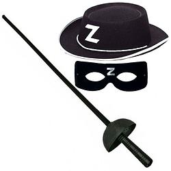 Foto van Zorro verkleed set zwart masker-hoed-sabel 60 cm voor kinderen - verkleedattributen