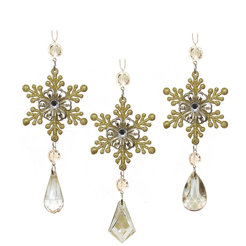 Foto van Kurt s. adler - acrylic gold & clear snowflake ornament assorted.