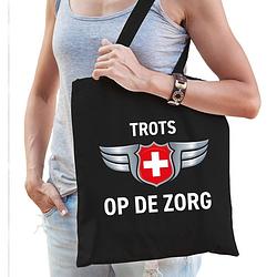 Foto van Trots op de zorg tas zwart voor dames - feest boodschappentassen