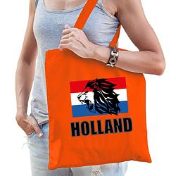 Foto van Holland leeuw met vlag supporter cadeau tas oranje voor dames en heren - feest boodschappentassen