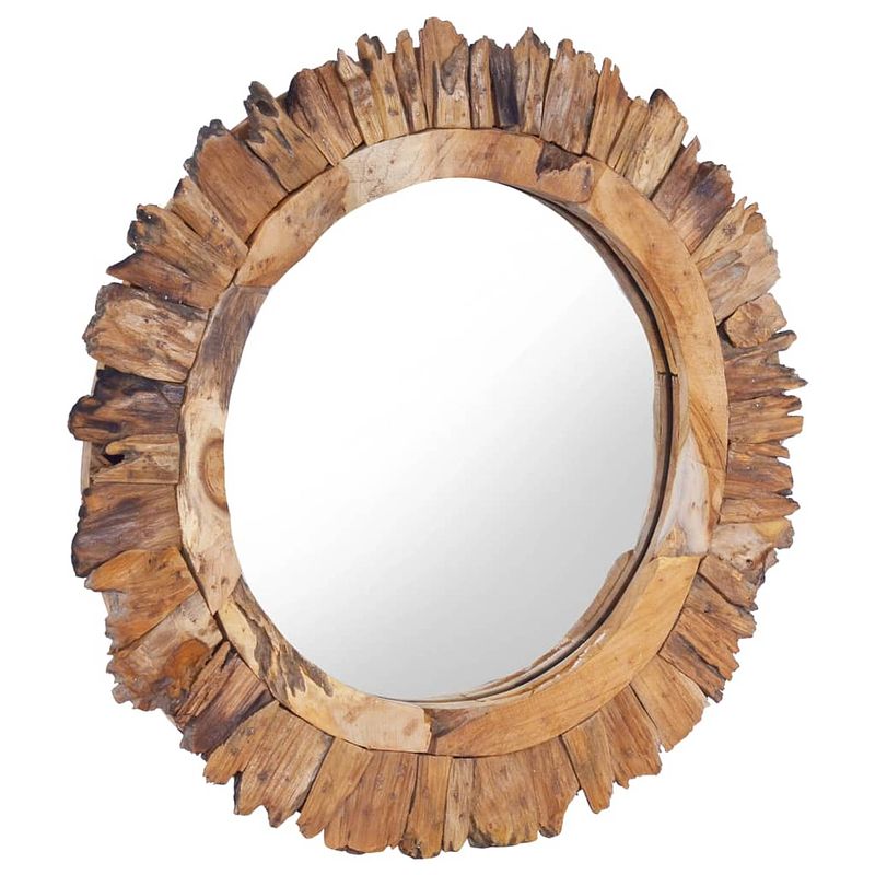 Foto van The living store teakhouten spiegel - bloembladvormig frame - diameter 60 cm - massief teakhout