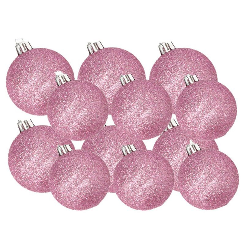 Foto van Kerstversiering set glitter kerstballen roze 6 - 8 cm - pakket van 30x stuks - kerstbal