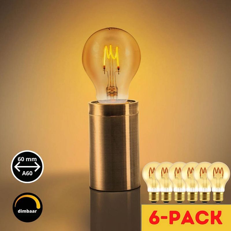 Foto van Proventa led filament lamp e27 - ‚åä 60 mm - dimbaar - warm wit - 6 pack vintage lampen