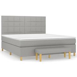 Foto van The living store boxspringbed - pocketvering - middelharde ondersteuning - lichtgrijs - 203x160x118/128 cm