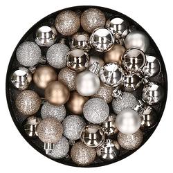 Foto van Set van 40x stuks kunststof kerstballen mix zilver en champagne 3 cm - kerstbal