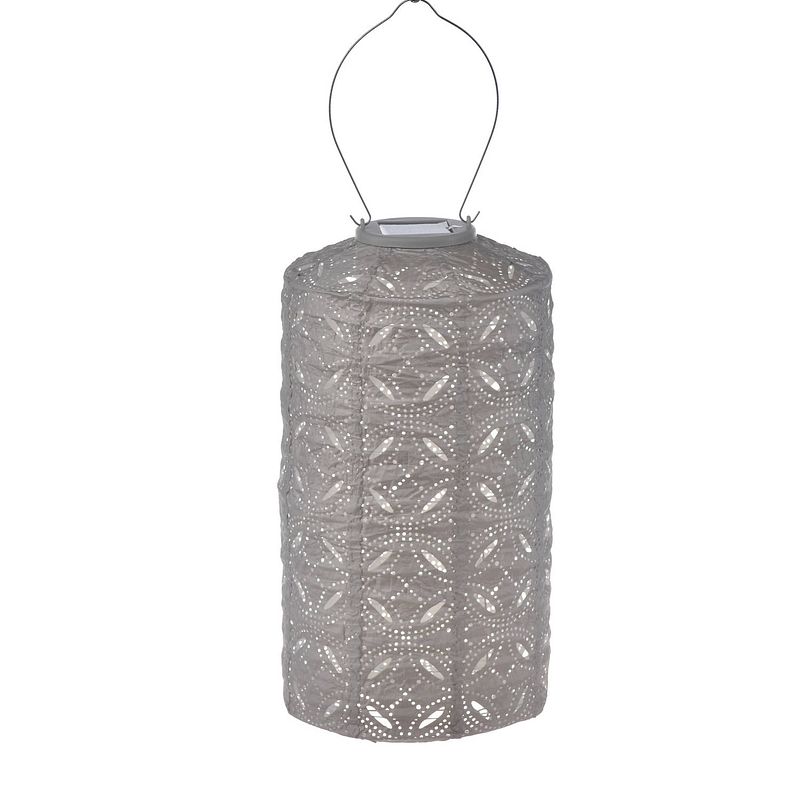 Foto van Lumiz solar buitenverlichting mandela cylinder - 18 cm - licht taupe