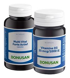 Foto van Bonusan multi vital forte actief + vitamine d3 25mcg/1000 ie - combiset