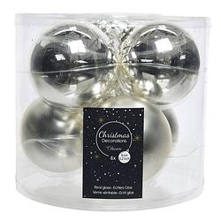 Foto van Kerstboomversiering zilveren kerstballen van glas 8 cm 6 stuks - kerstbal
