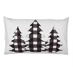 Foto van Clayre & eef kussenhoes 30x50 cm wit zwart polyester kerstbomen sierkussenhoes wit sierkussenhoes