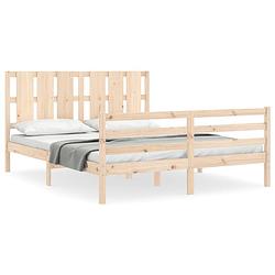 Foto van The living store grenenhouten bedframe - 205.5 x 155.5 x 100 cm - multiplex lattenbodem - functioneel hoofd- en