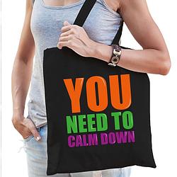 Foto van You need to calm down cadeau tas zwart voor dames - feest boodschappentassen