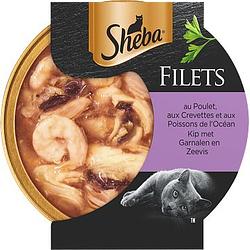 Foto van Sheba filets garnaal, oceaanvis en kip in saus kattenvoer 60g bij jumbo