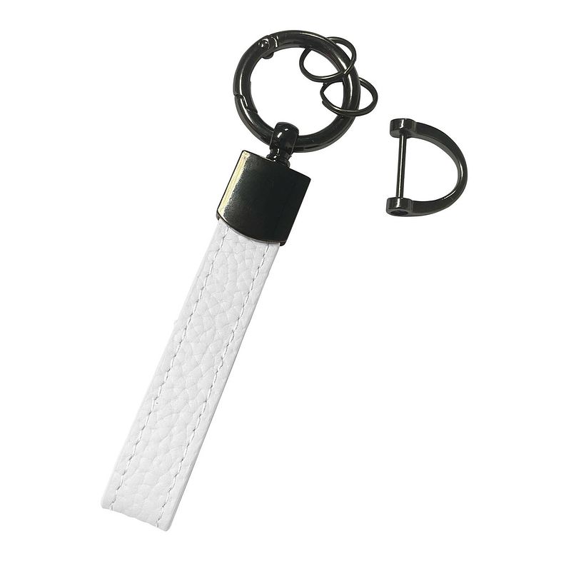 Foto van Basey sleutelhanger leer - leren sleutelhanger met sleutelhanger ringen - wit