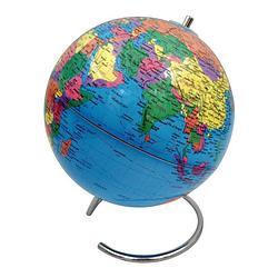 Foto van Decoratie wereldbol/globe blauw op ijzeren voet 20 x 24 cm - wereldbollen