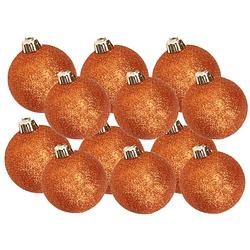 Foto van Kerstversiering set glitter kerstballen oranje 6 - 8 cm - pakket van 30x stuks - kerstbal