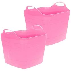 Foto van Flexibele emmer - 2x - roze - 15 liter - kunststof - vierkant - 30 x 29 cm - wasmanden