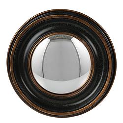 Foto van Haes deco - bolle ronde spiegel - bruin - ø 29x3 cm - polyresin / glas - wandspiegel, spiegel rond, convex glas